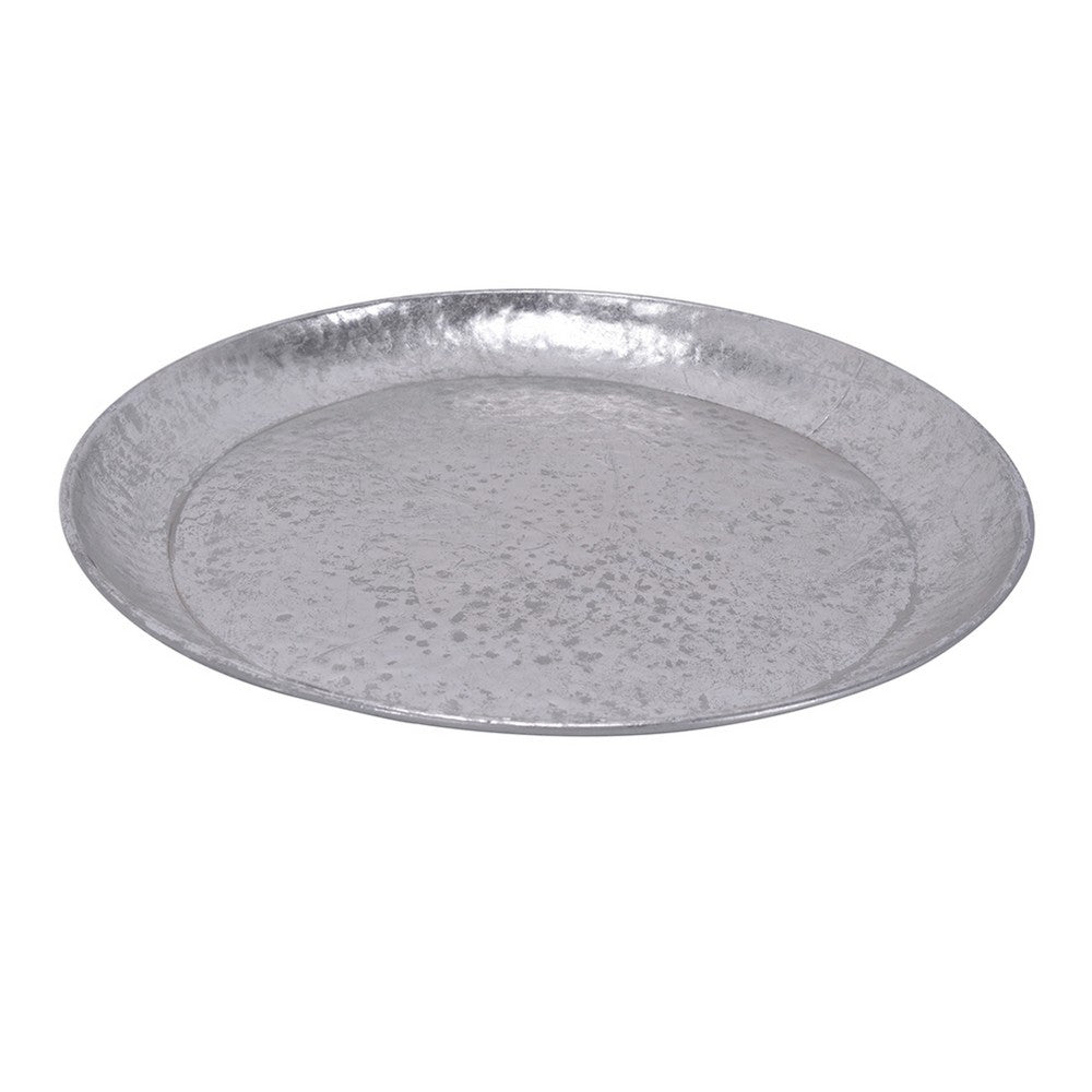 Vello Bar Tray | Round Shape | Hammered Texture | Silver Iron 15"