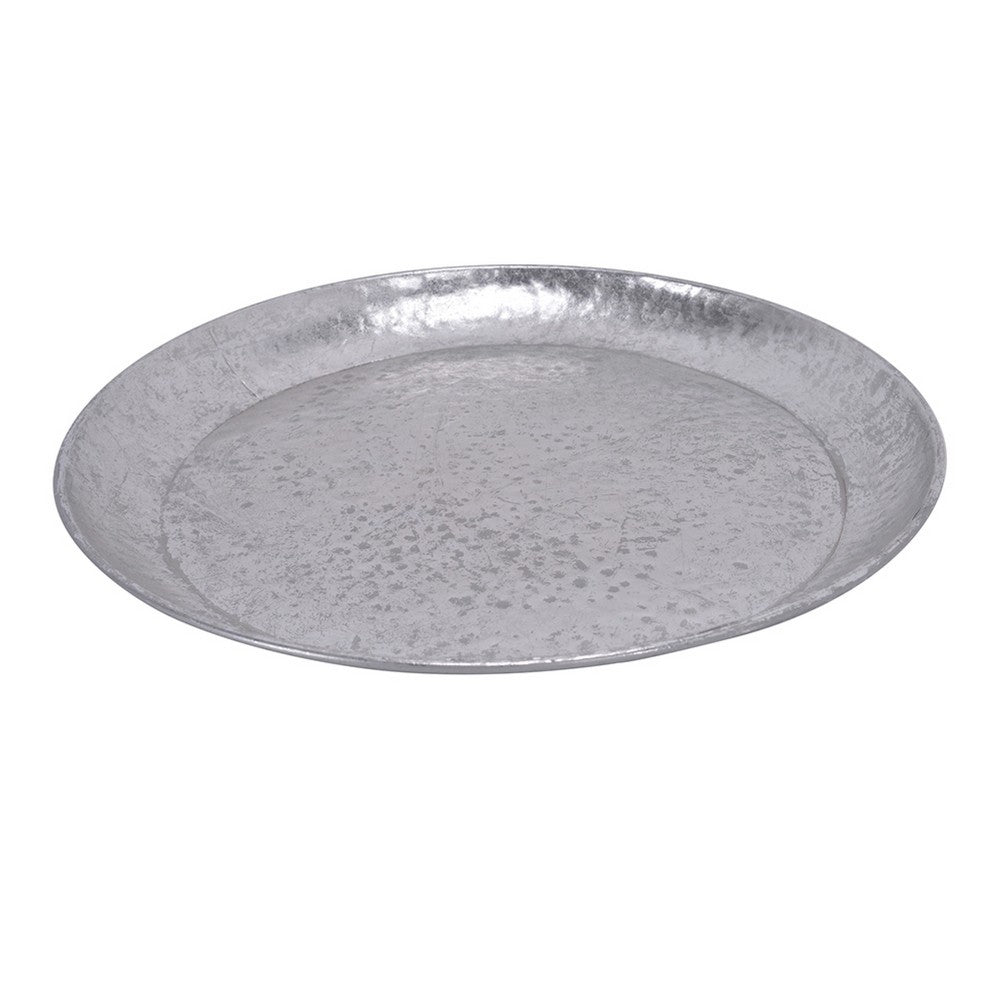 Vello Bar Tray | Round Shape | Hammered Texture | Silver Iron 15"