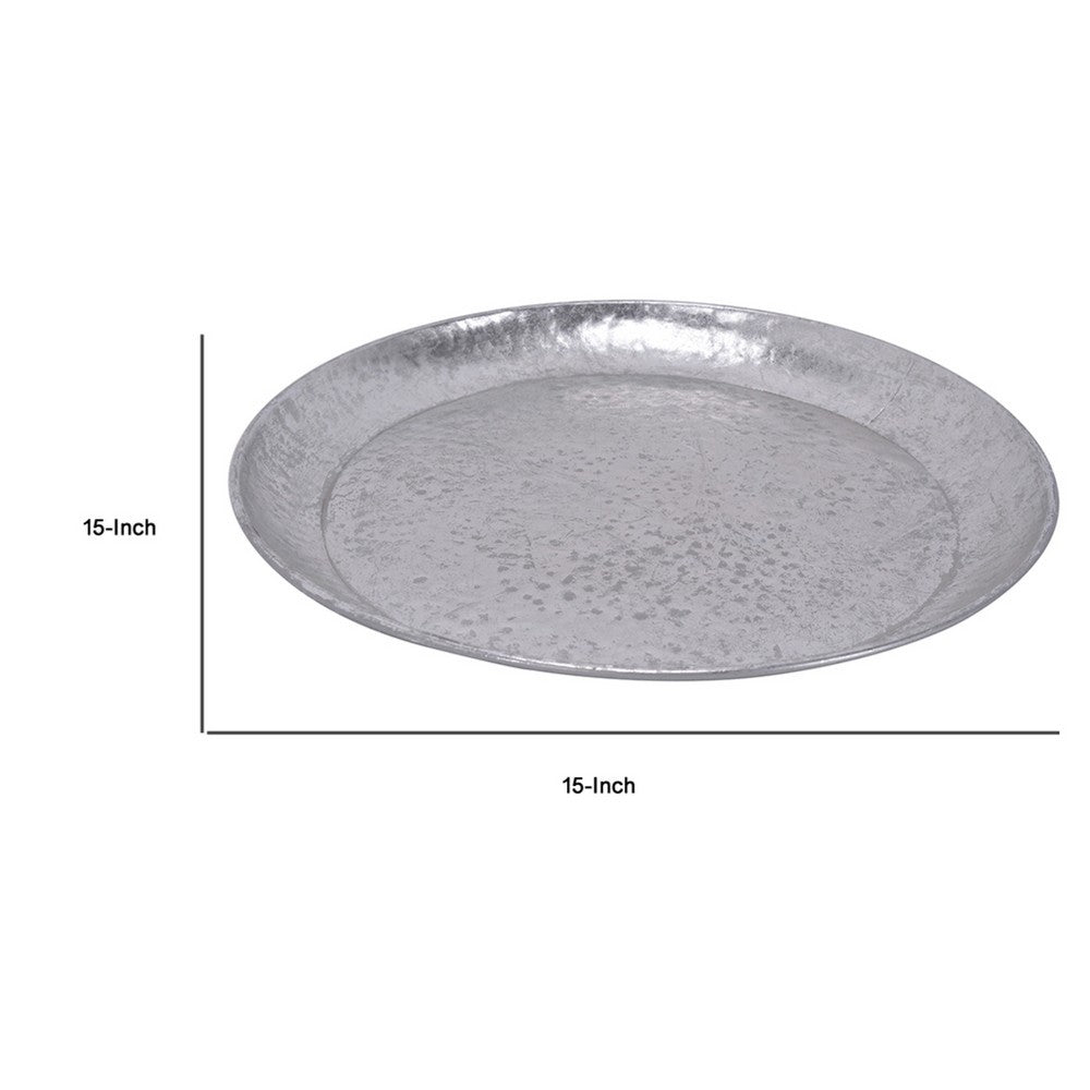 Vello Bar Tray | Round Shape | Hammered Texture | Silver Iron 15"