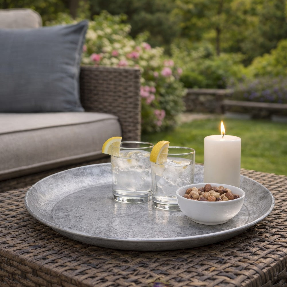 Vello Bar Tray | Round Shape | Hammered Texture | Silver Iron 15"