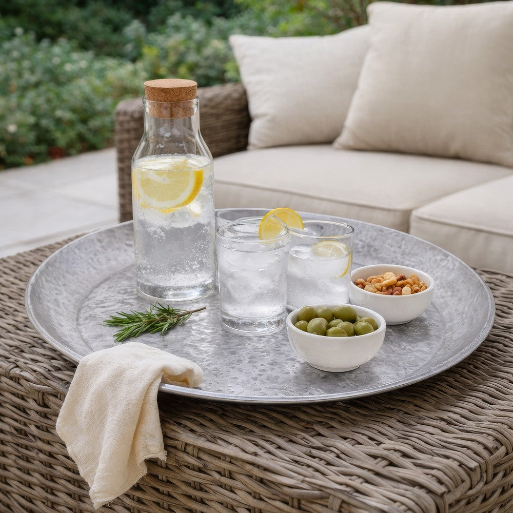 Vello Bar Tray | Round Shape | Hammered Texture | Silver Iron 15"
