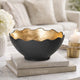 Decorative Bowl | Lotus Leaf Rim | Hammered Gold & Black Stoneware 10"