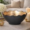Decorative Bowl | Lotus Leaf Rim | Hammered Gold & Black Stoneware 10"