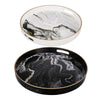 Qune 2pc Round Trays | Cutout Handles | Plastic Black & White Faux Marble