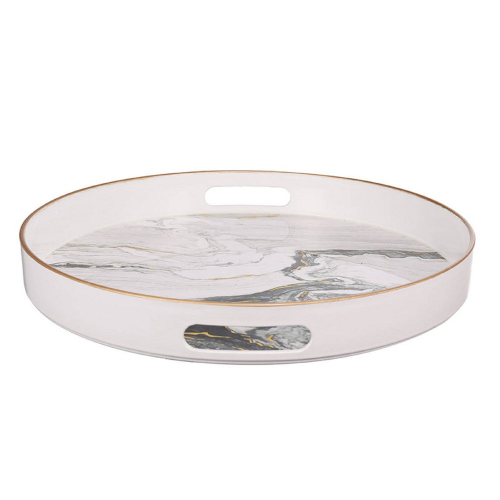Qune 2pc Round Trays | Cutout Handles | Plastic Black & White Faux Marble