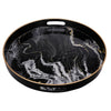 Qune 2pc Round Trays | Cutout Handles | Plastic Black & White Faux Marble