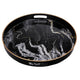 Qune 2pc Round Trays | Cutout Handles | Plastic Black & White Faux Marble