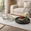 Qune 2pc Round Trays | Cutout Handles | Plastic Black & White Faux Marble