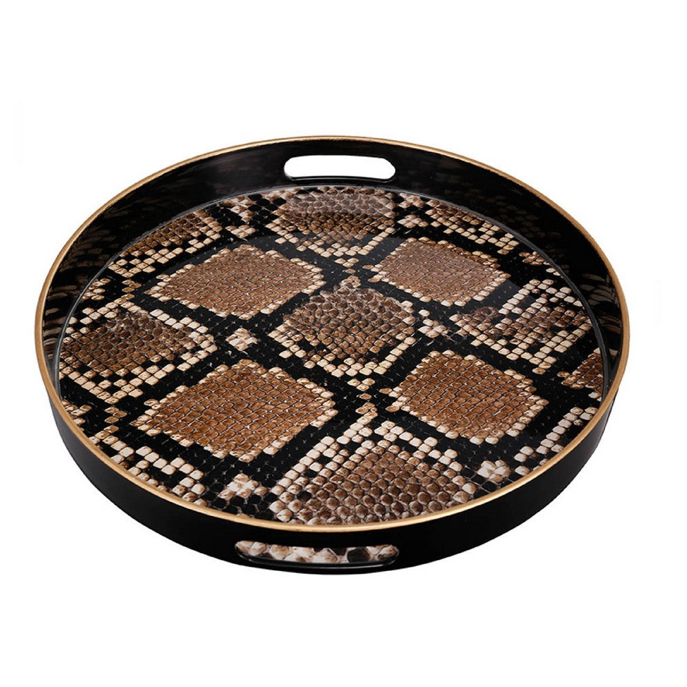 Qune 2pc Round Trays | Cutout Handles | Black & Brown Safari Themed Design