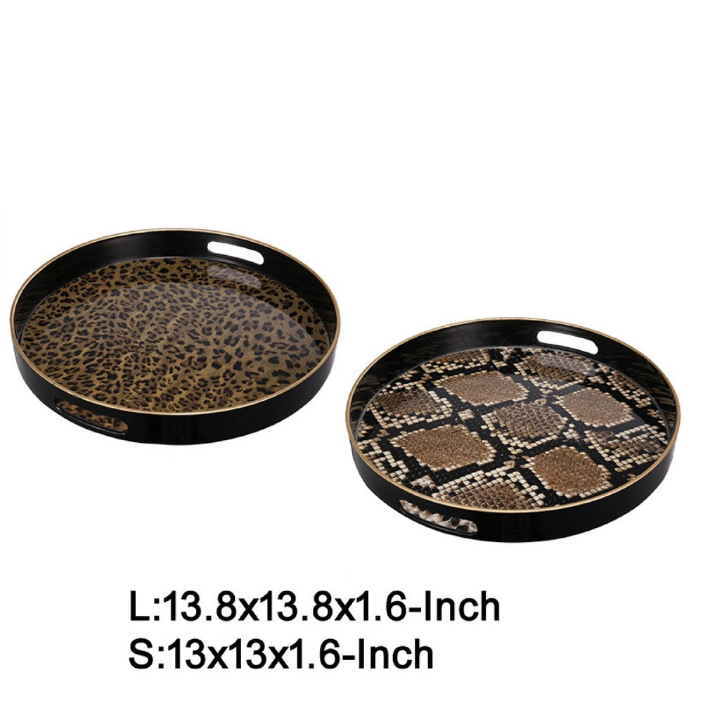 Qune 2pc Round Trays | Cutout Handles | Black & Brown Safari Themed Design
