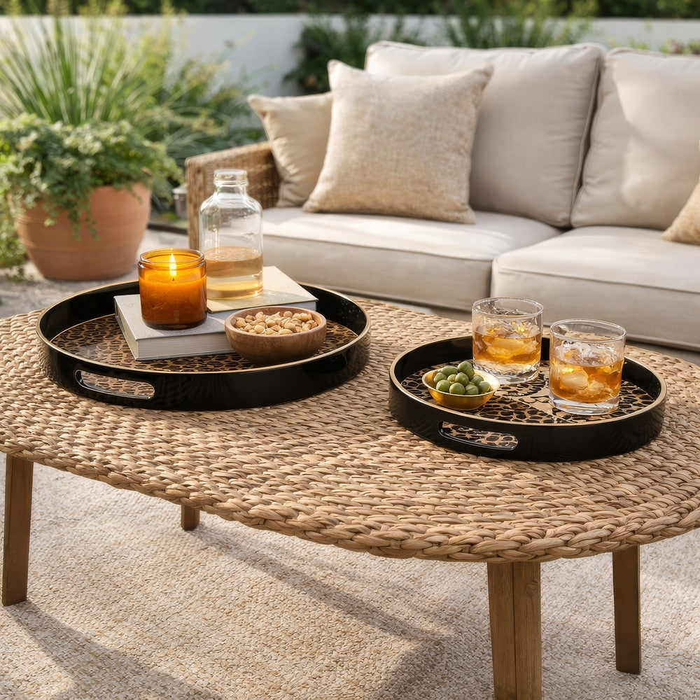 Qune 2pc Round Trays | Cutout Handles | Black & Brown Safari Themed Design