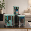 Yuva Decorative Box Set of 3 | Animal Motifs & Stripes | Green Tin Metal