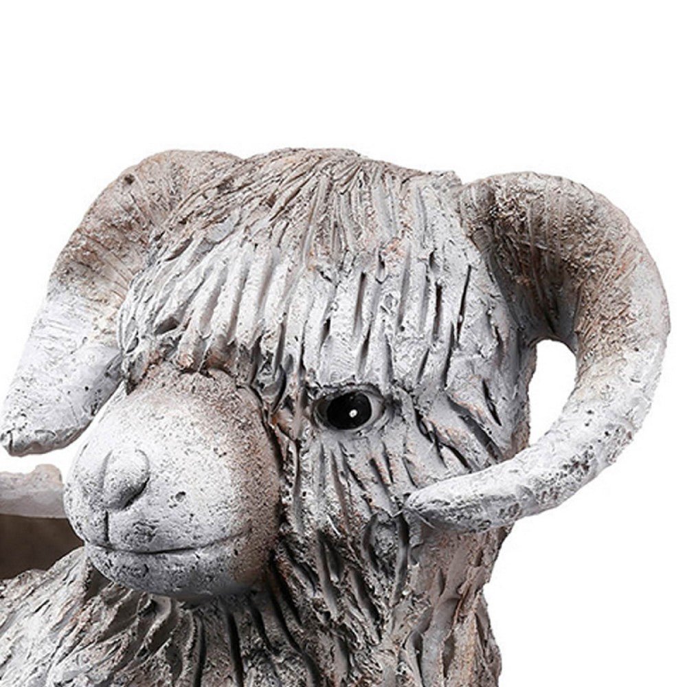 Outdoor Planter | Mountain Sheep Sculpture | Cream & Gray Resin 15"