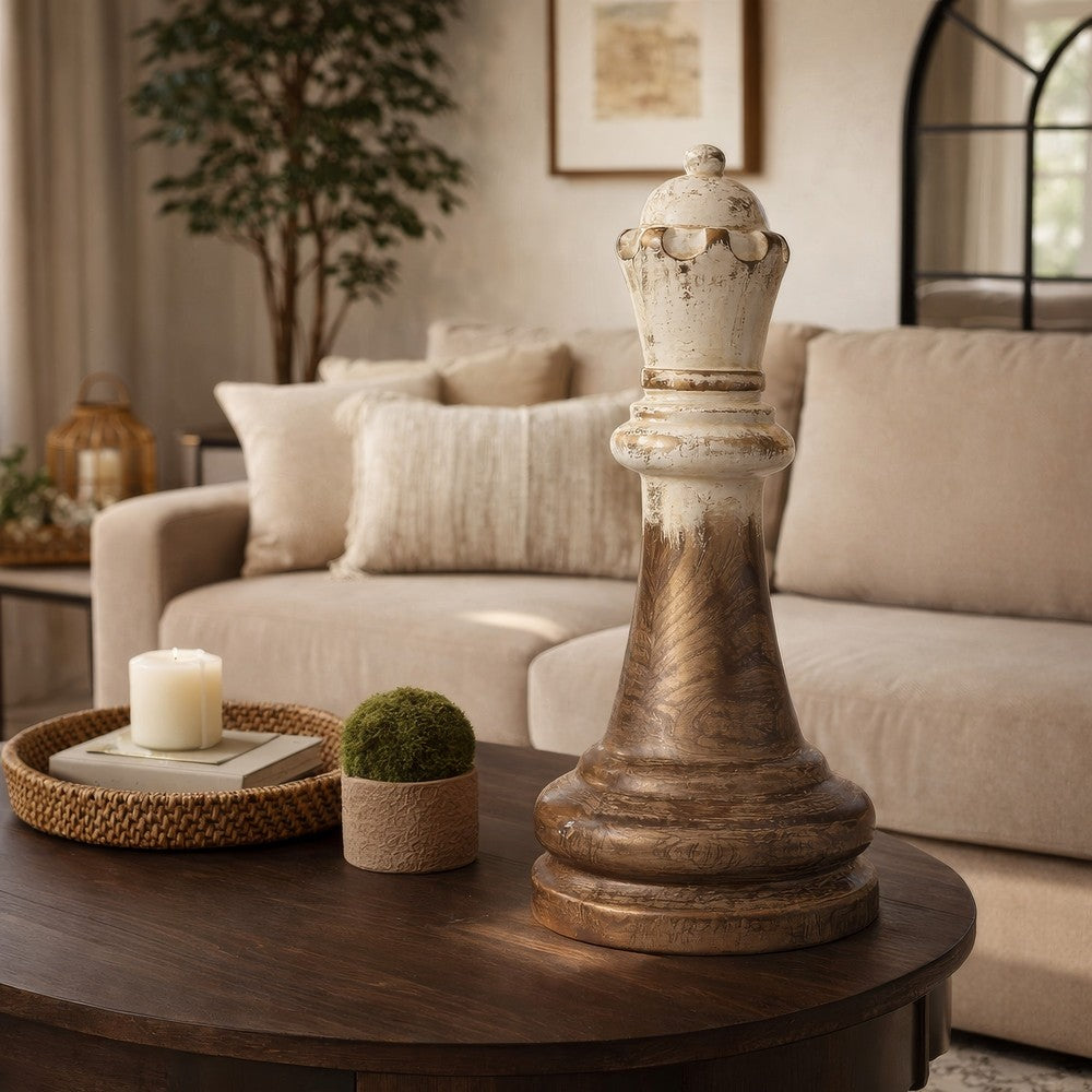 Tabletop Decor | King Chess Piece | Bronze & White Magnesium 21"
