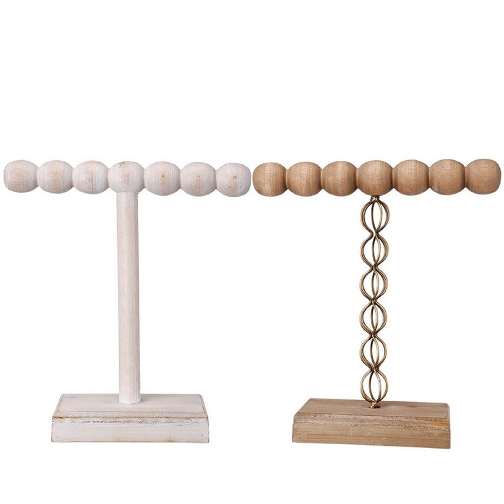 1-Tier Jewelry Stand Set of 2 | Luxe Brown & Ivory Wood | T Shape 18"