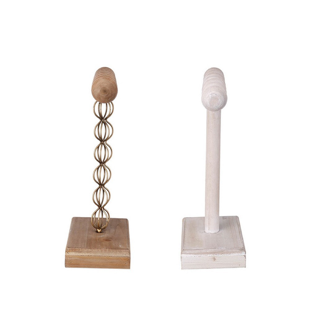 1-Tier Jewelry Stand Set of 2 | Luxe Brown & Ivory Wood | T Shape 18"