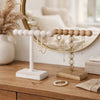 1-Tier Jewelry Stand Set of 2 | Luxe Brown & Ivory Wood | T Shape 18"