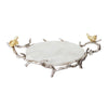 Vada Decorative Tray | Marble Disc | Silver Branch Handles w Birds | 17"