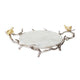 Vada Decorative Tray | Marble Disc | Silver Branch Handles w Birds | 17"