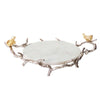 Vada Decorative Tray | Marble Disc | Silver Branch Handles w Birds | 17"