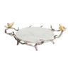 Vada Decorative Tray | Marble Disc | Silver Branch Handles w Birds | 17"