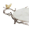 Vada Decorative Tray | Marble Disc | Silver Branch Handles w Birds | 17"