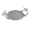 Vada Decorative Tray | Aluminum Disc | Silver Branch Handles w Birds | 14"