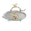 Vada Decorative Tray | Aluminum Disc | Silver Branch Handles w Birds | 14"