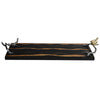 Vada Rectangular Tray | Silver Branch Handles w Bird | Brown Wood | 26"