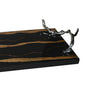 Vada Rectangular Tray | Silver Branch Handles w Bird | Brown Wood | 26"