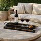 Vada Rectangular Tray | Silver Branch Handles w Bird | Brown Wood | 26"
