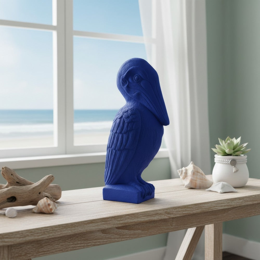 Tabletop Decor | Pelican Figurine | Royal Blue Resin | Coastal Style 19"