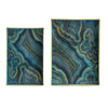 Fara Rectangular Tray Set of 2 | Marble Design | Cutout Handle Blue Plastic