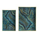 Fara Rectangular Tray Set of 2 | Marble Design | Cutout Handle Blue Plastic