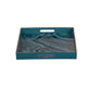Fara Rectangular Tray Set of 2 | Marble Design | Cutout Handle Blue Plastic