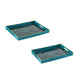 Fara Rectangular Tray Set of 2 | Marble Design | Cutout Handle Blue Plastic