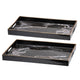 Fara Rectangular Tray Set of 2 | Marble Design | Cutout Handle Black Plastic