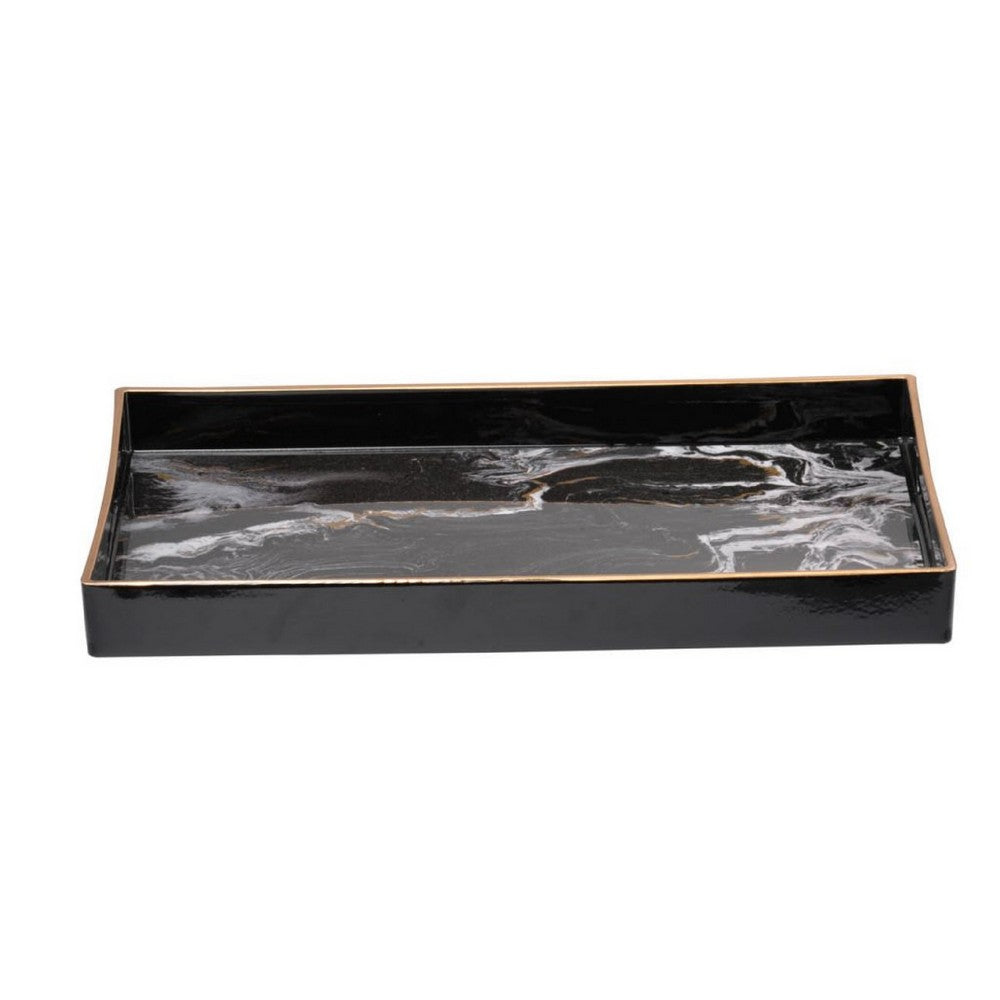Fara Rectangular Tray Set of 2 | Marble Design | Cutout Handle Black Plastic