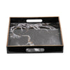 Fara Rectangular Tray Set of 2 | Marble Design | Cutout Handle Black Plastic