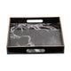 Fara Rectangular Tray Set of 2 | Marble Design | Cutout Handle Black Plastic