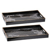 Fara Rectangular Tray Set of 2 | Marble Design | Cutout Handle Black Plastic