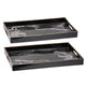 Fara Rectangular Tray Set of 2 | Marble Design | Cutout Handle Black Plastic