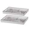 Fara Rectangular Tray Set of 2 | Marble Design | Cutout Handle White Plastic