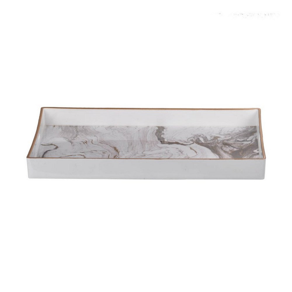 Fara Rectangular Tray Set of 2 | Marble Design | Cutout Handle White Plastic