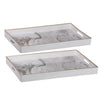 Fara Rectangular Tray Set of 2 | Marble Design | Cutout Handle White Plastic
