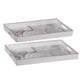 Fara Rectangular Tray Set of 2 | Marble Design | Cutout Handle White Plastic