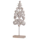 Awan Tabletop Decor | Leaf Scrollwork on Stand | White, Brown Wood, 26 Inch
