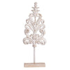 Awan Tabletop Decor | Leaf Scrollwork on Stand | White, Brown Wood, 26 Inch