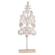 Awan Tabletop Decor | Leaf Scrollwork on Stand | White, Brown Wood, 26 Inch