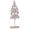 Awan Tabletop Decor | Leaf Scrollwork on Stand | White, Brown Wood, 26 Inch